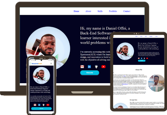 Portfolio website on different screen views